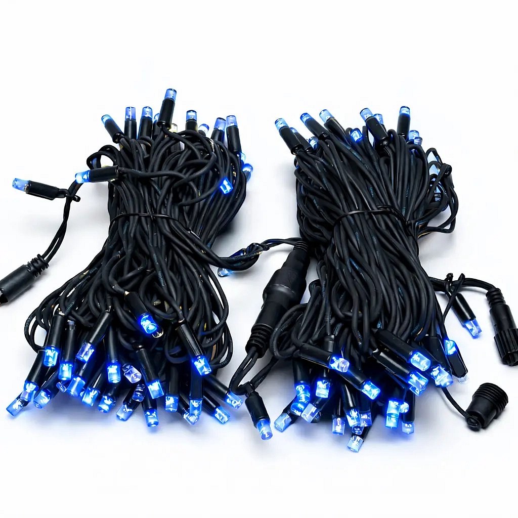 Easy Fix LED světelný řetěz 20 m venkovní, modrá, 120 diod, černý kabel IP67, 2× 10 m, prodlužovací