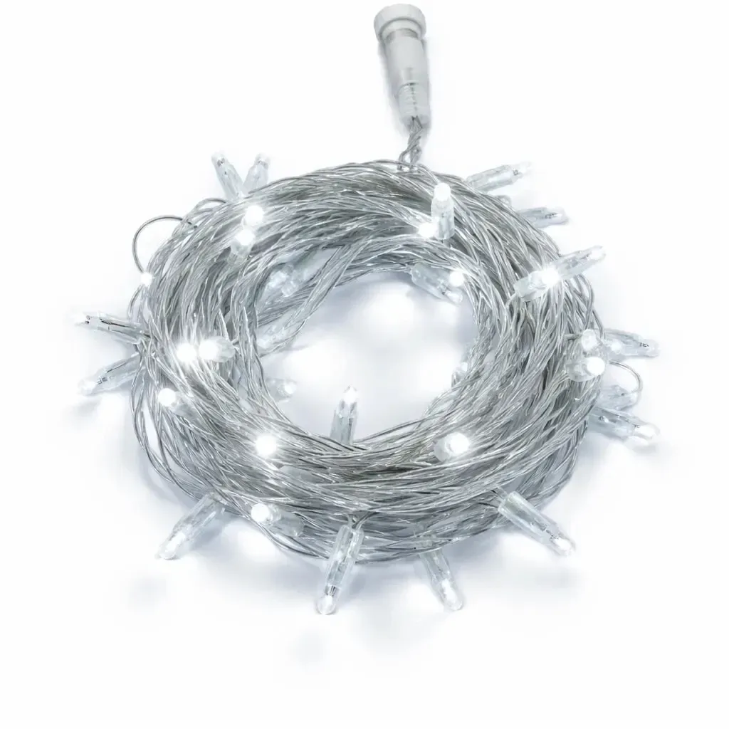 LED tekoucí světlo, 4 m, ledově bílá, 64 diod, čirý kabel, IP44, 24V