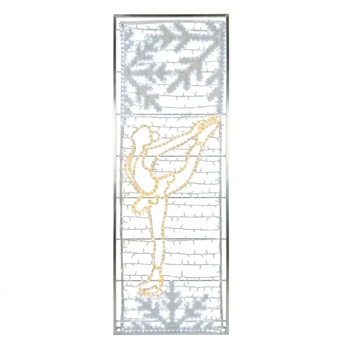 Easy Fix 2D LED světelný banner krasobruslařka, výplet, 80 × 247 cm, teple a ledově bílá, závěsný, 3D tisk, rám hliník