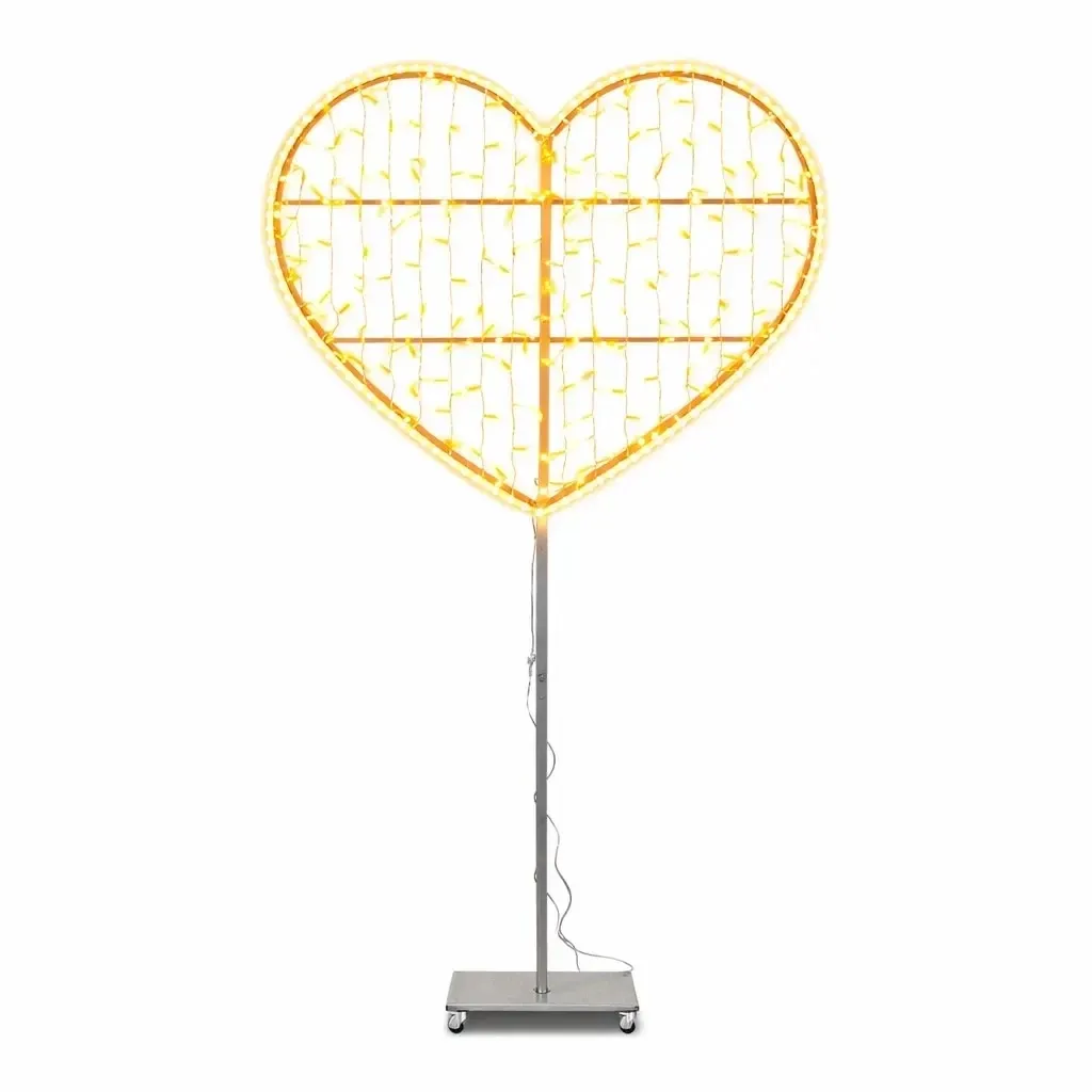 Eco Fix 2D LED světelné srdce, 120 × 285 × 60 cm, teple bílá, stojící, hliník