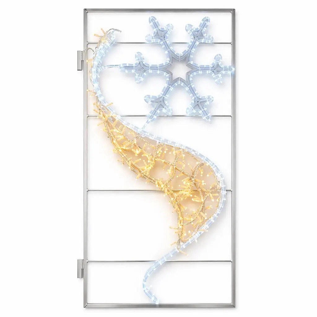 Easy Fix 2D LED světelný banner vločka, 70 × 135 cm, ledově a teple bílá, dekor na veřejné osvětlení, hliník
