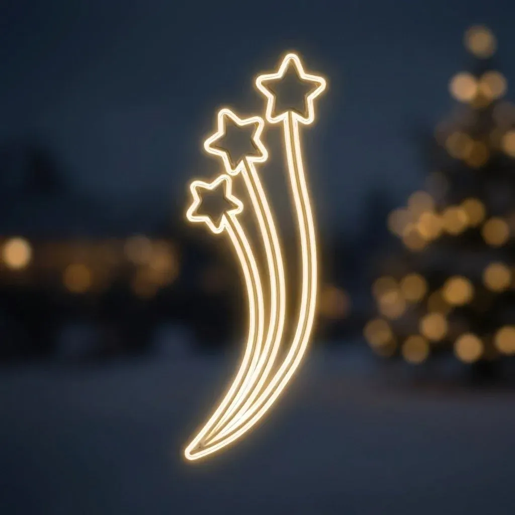 Easy Fix 2D LED světelný motiv hvězdičky, 70 × 160 cm, teple bílá, dekor na veřejné osvětlení, hliník