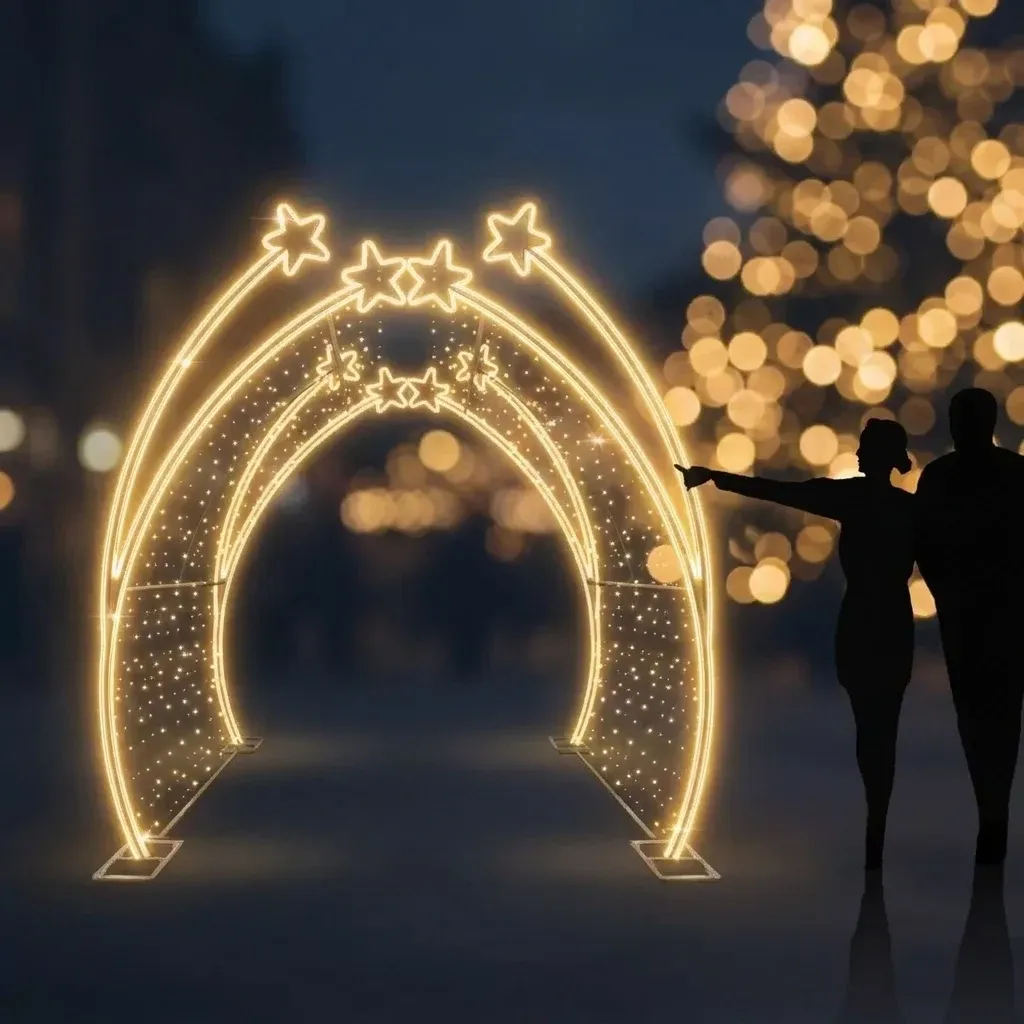 Eco Fix 3D LED světelný tunel hvězdičky, 200 × 250 × 400 cm, studená bílá s Flash, stojící, hliník