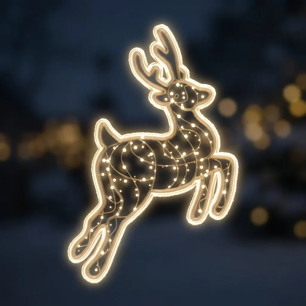 Eco Fix 2D LED světelný sob, ve skoku, závěsný, 100 × 105 × 5 cm, ledově bílá, 3D tisk, transparentní