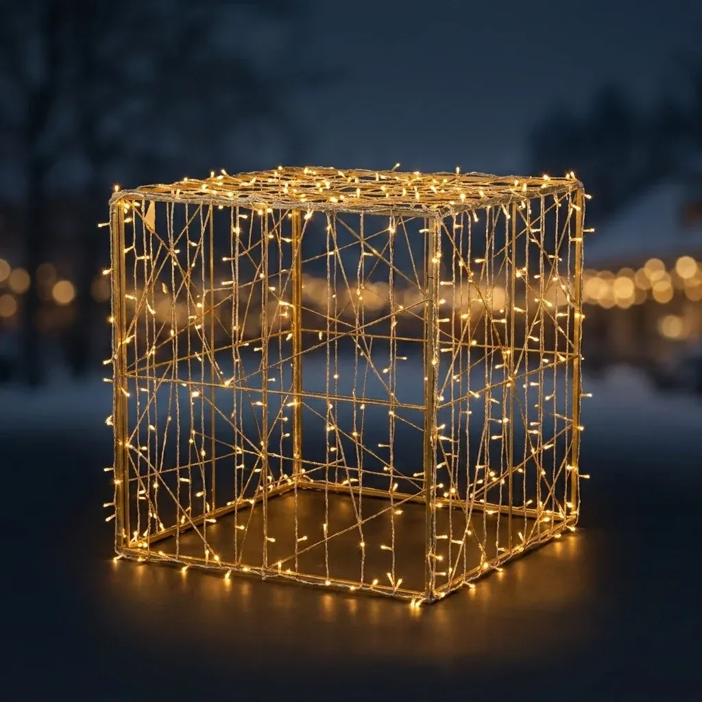 3D LED světelný dárek s mašlí, 130 × 120 cm, teple bílá, hliník