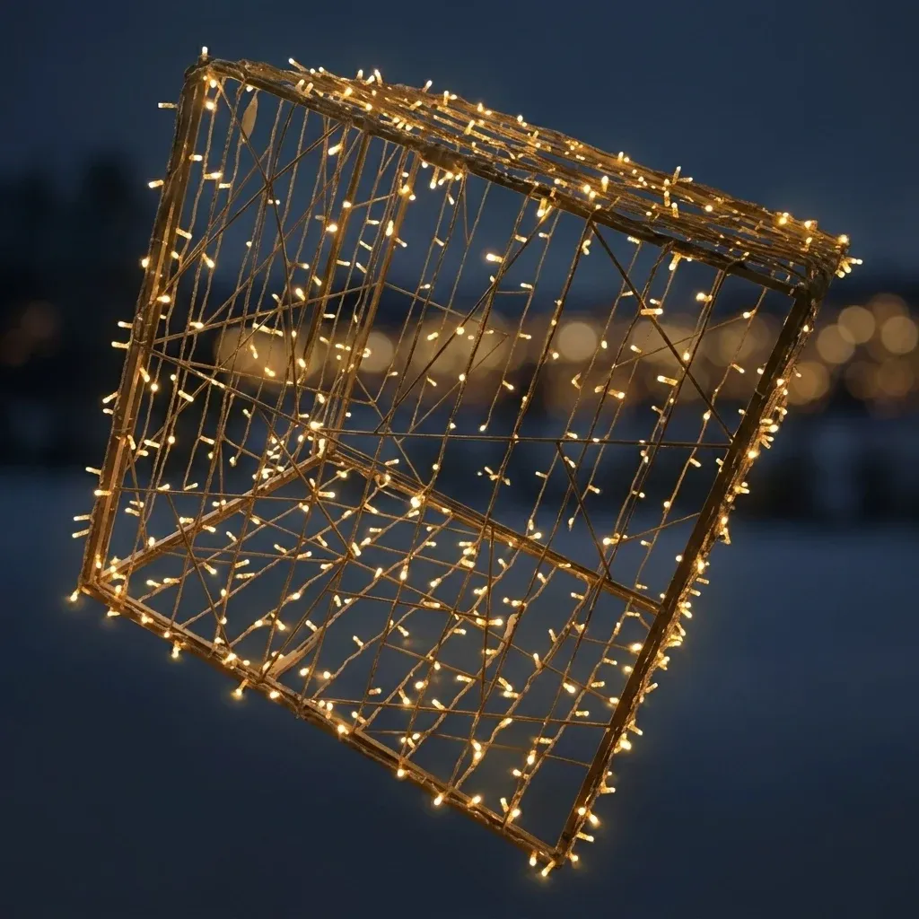 3D LED světelný dárek s mašlí, 130 × 120 cm, teple bílá, hliník
