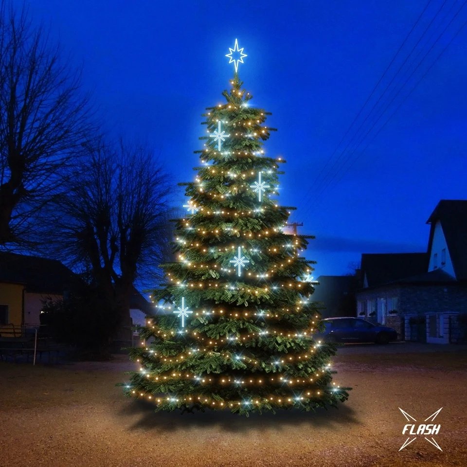 LED světelná sada na stromy vysoké 6-8 m, teplá bílá s Flash, ledové dekory DZ113S3
