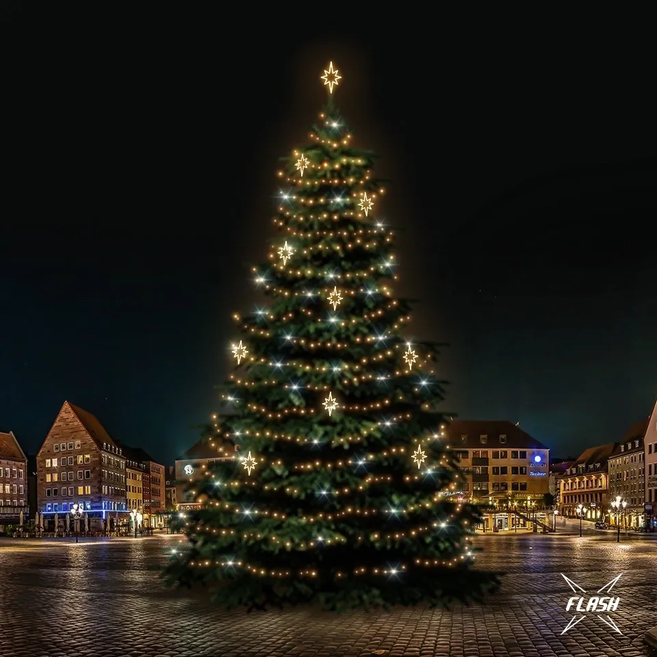 LED světelná sada na vánoční stromy vysoké 21-23 m, teplá bílá s Flash, dekory DZX1141S3