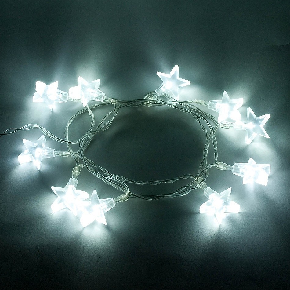 LED světelný řetěz na baterie hvězdy, ledově bílá, 1,8 m