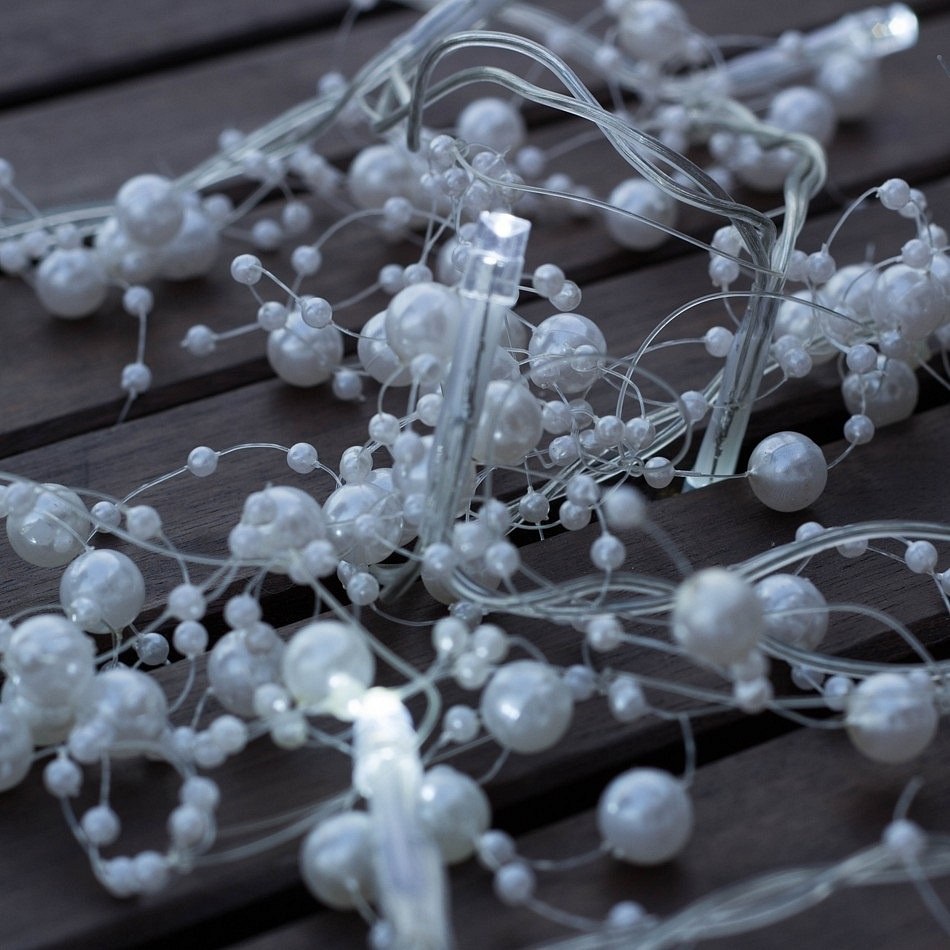 LED světelný řetěz na baterie, bílé perly, ledově bílá, 10 diod, 1,3 m