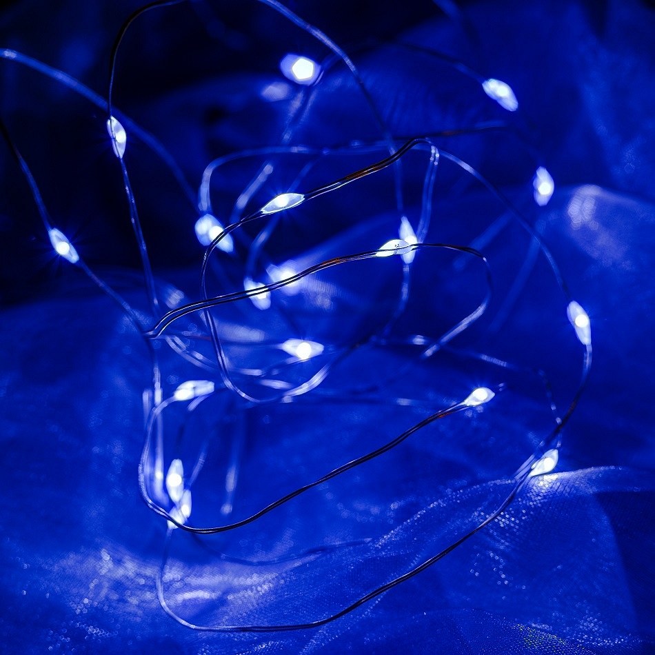 LED světelný řetěz na baterie, modrá, 20 diod, 2,3 m