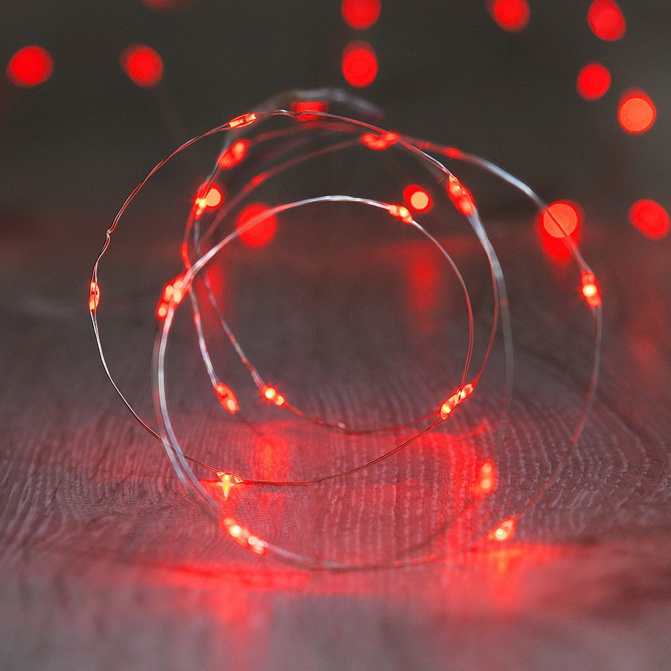 LED světelný řetěz na baterie, červená, 20 diod, 2,3 m