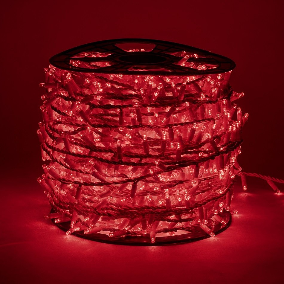 LED světelný řetěz 100 m, 2000 červených diod, bílý kabel, IP44