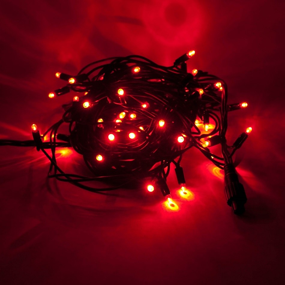 LED světelný řetěz 5 m, červená, 50 diod, IP44