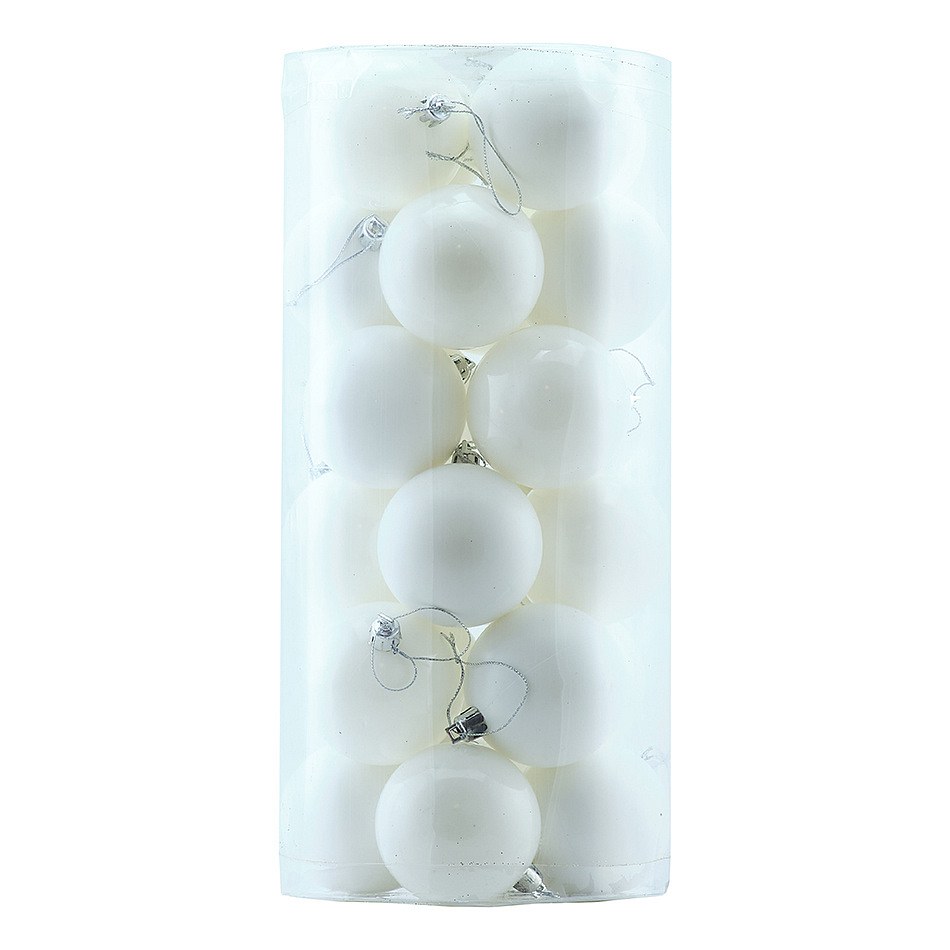 Plastové koule, prům. 6 cm, bílé,12x lesklá a 12x matná