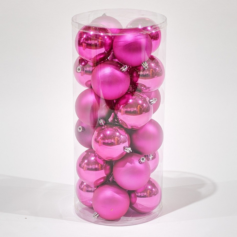 Plastové koule, prům. 6 cm, růžové,12x lesklá,12x matná
