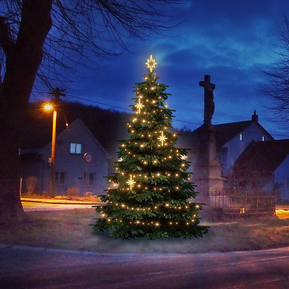LED světelná sada na vánoční stromy vysoké 3-5 m, teplá bílá s dekory DZ113WS2