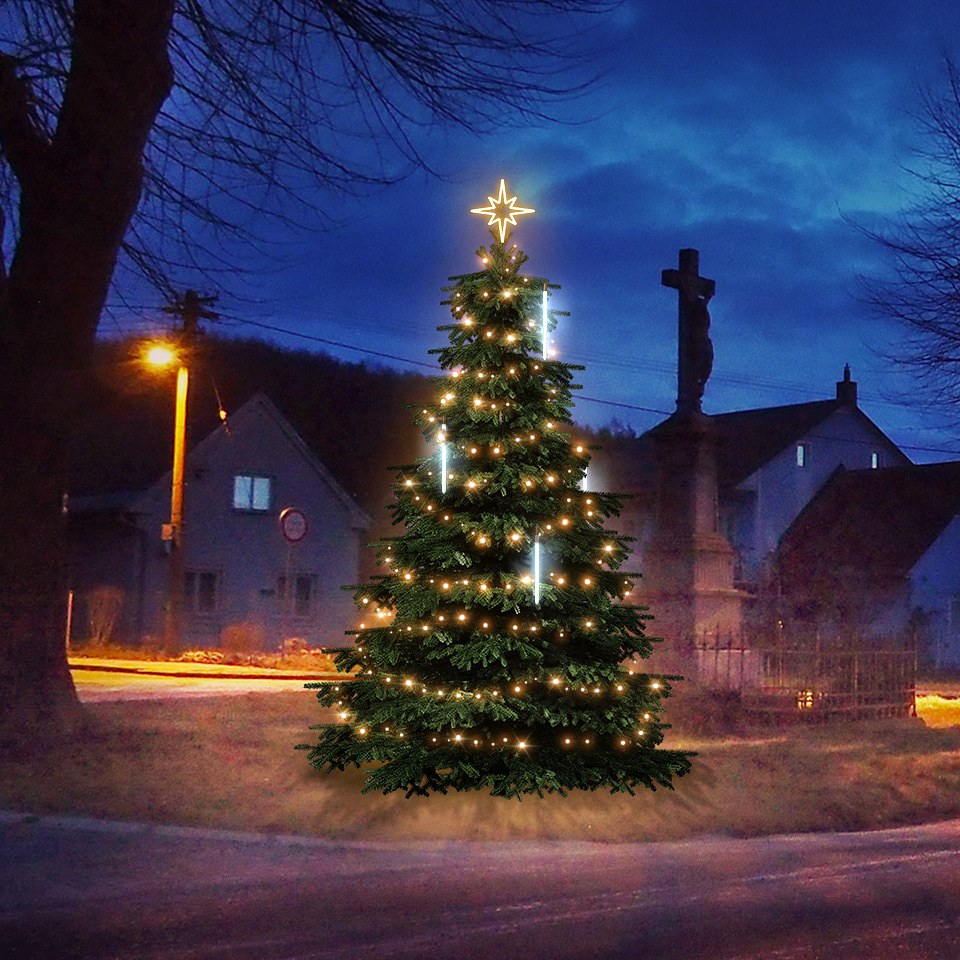 LED světelná sada na vánoční stromy vysoké 3-5 m, teplá bílá s padajícím sněhem