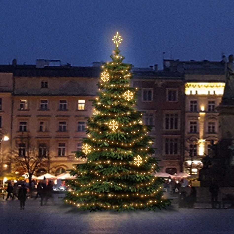 LED světelná sada na vánoční stromy vysoké 6-8 m, teplá bílá s dekory EFD02W