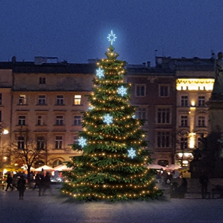 LED světelná sada na vánoční stromy vysoké 6-8 m, teplá bílá s ledově bílými dekory EFD05