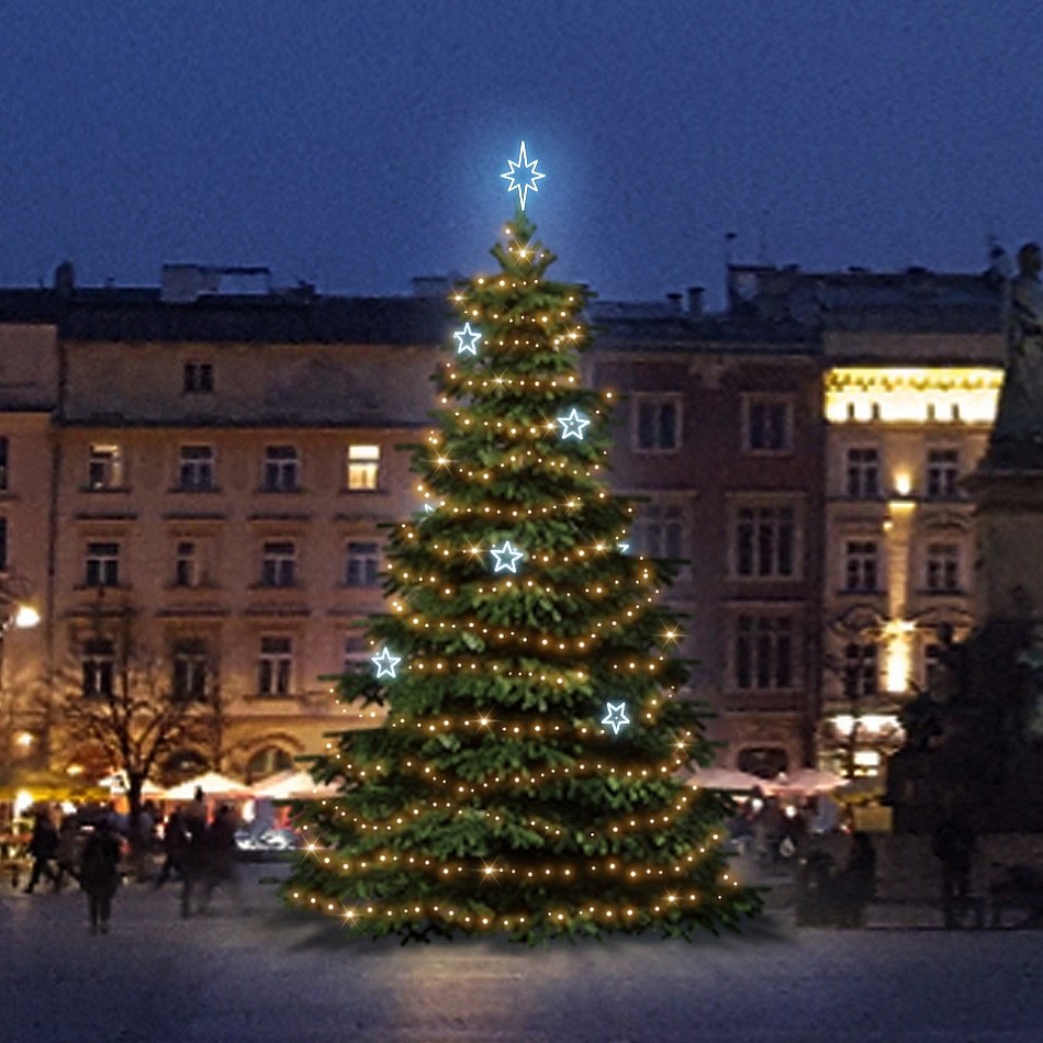 LED světelná sada na vánoční stromy vysoké 6-8 m, teplá bílá s ledově bílými dekory EFD11