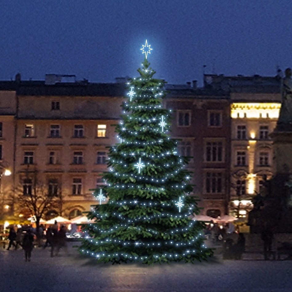 LED světelná sada na vánoční stromy vysoké 6-8 m, ledová bílá s dekory DZ113S3