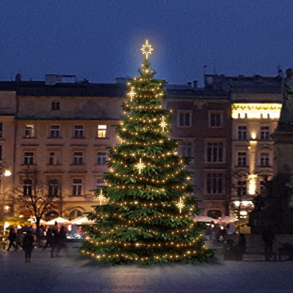 LED světelná sada na vánoční stromy vysoké 6-8 m, teplá bílá s dekory DZ113WS3