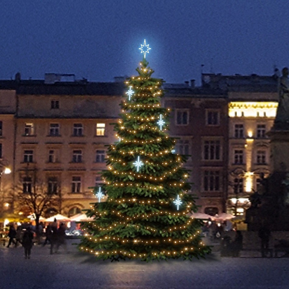 LED světelná sada na vánoční stromy vysoké 6-8 m, teplá bílá s ledově bílými dekory DZ113S3