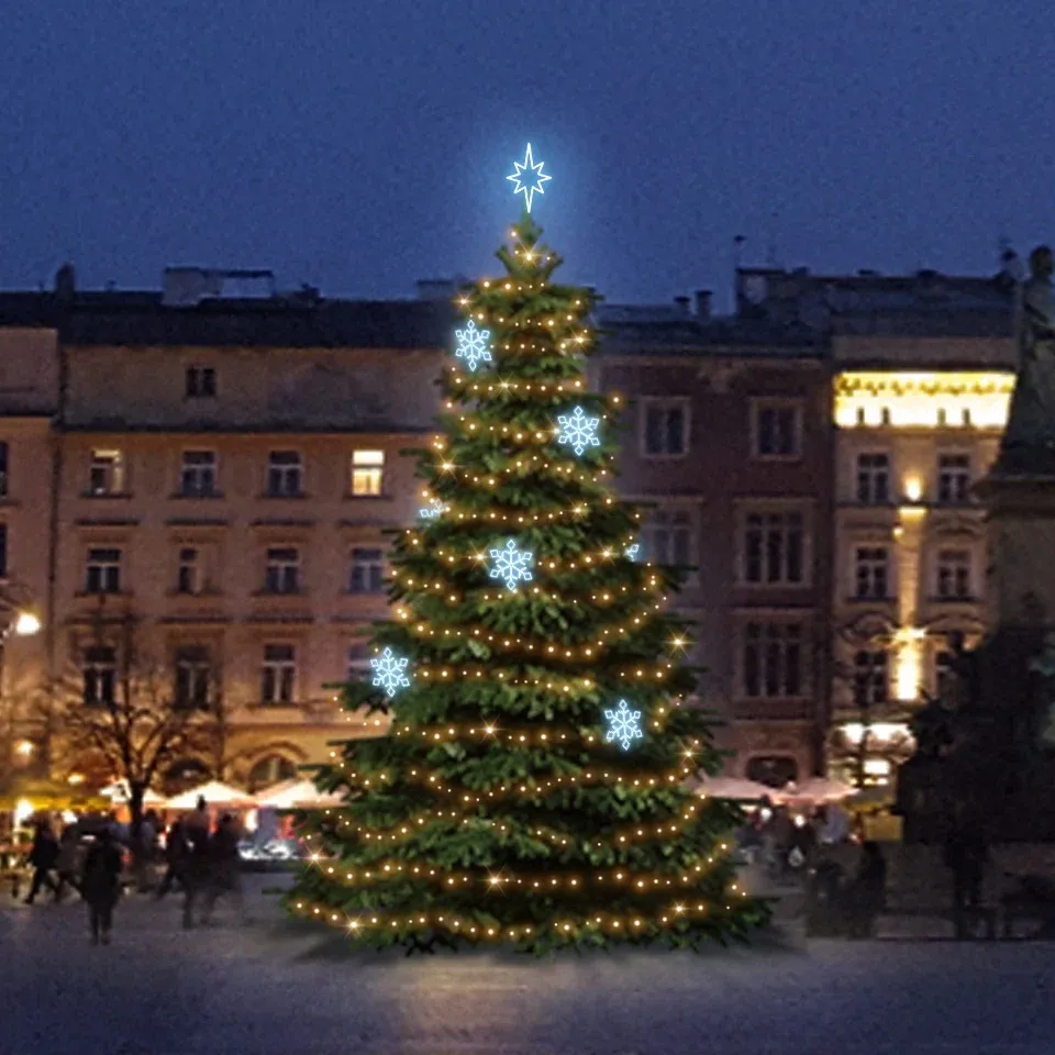LED světelná sada na vánoční stromy vysoké 9-11 m, teplá bílá s ledově bílými dekory EFD05