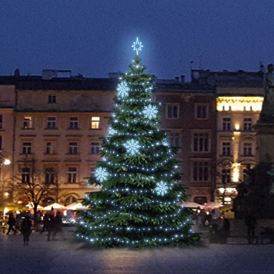 LED světelná sada na vánoční stromy vysoké 9-11 m, ledová bílá s dekory EFD08