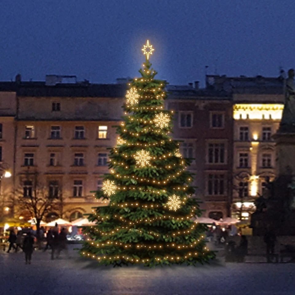 LED světelná sada na vánoční stromy vysoké 9-11 m, teplá bílá s dekory DZX1EFD08W