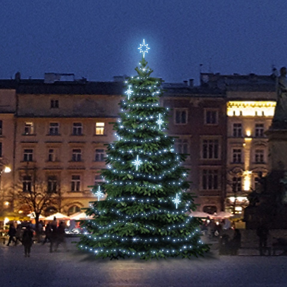 LED světelná sada na vánoční stromy vysoké 9-11 m, ledová bílá s dekory DZ113S3