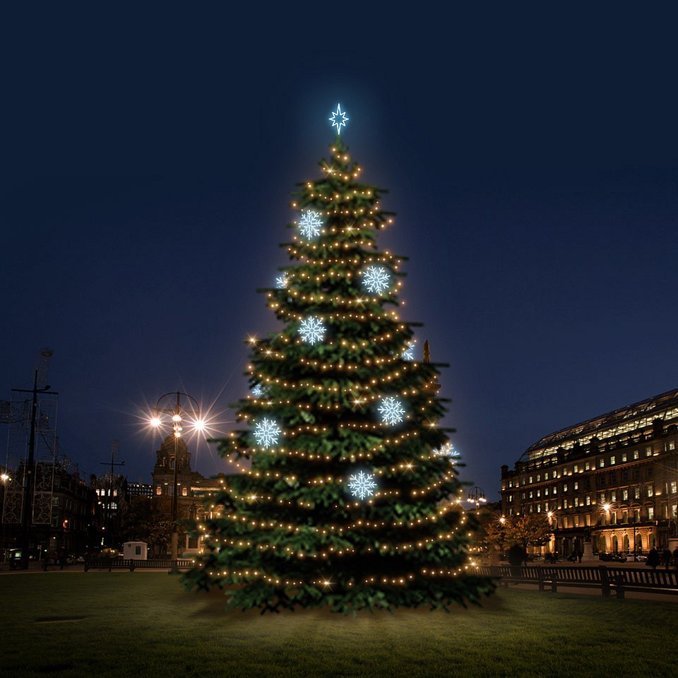 LED světelná sada na vánoční stromy vysoké 12-14 m, teplá bílá s ledově bílými dekory EFD08