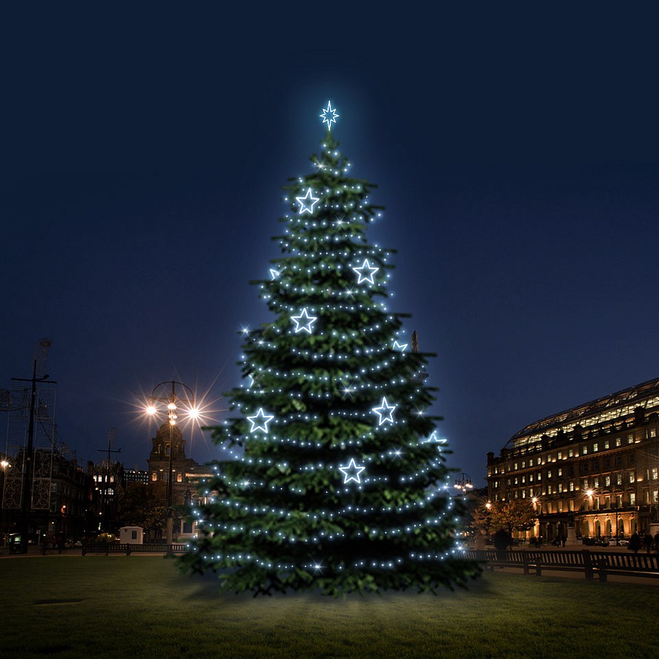 LED světelná sada na vánoční stromy vysoké 12-14 m, ledová bílá s dekory DZ115S1