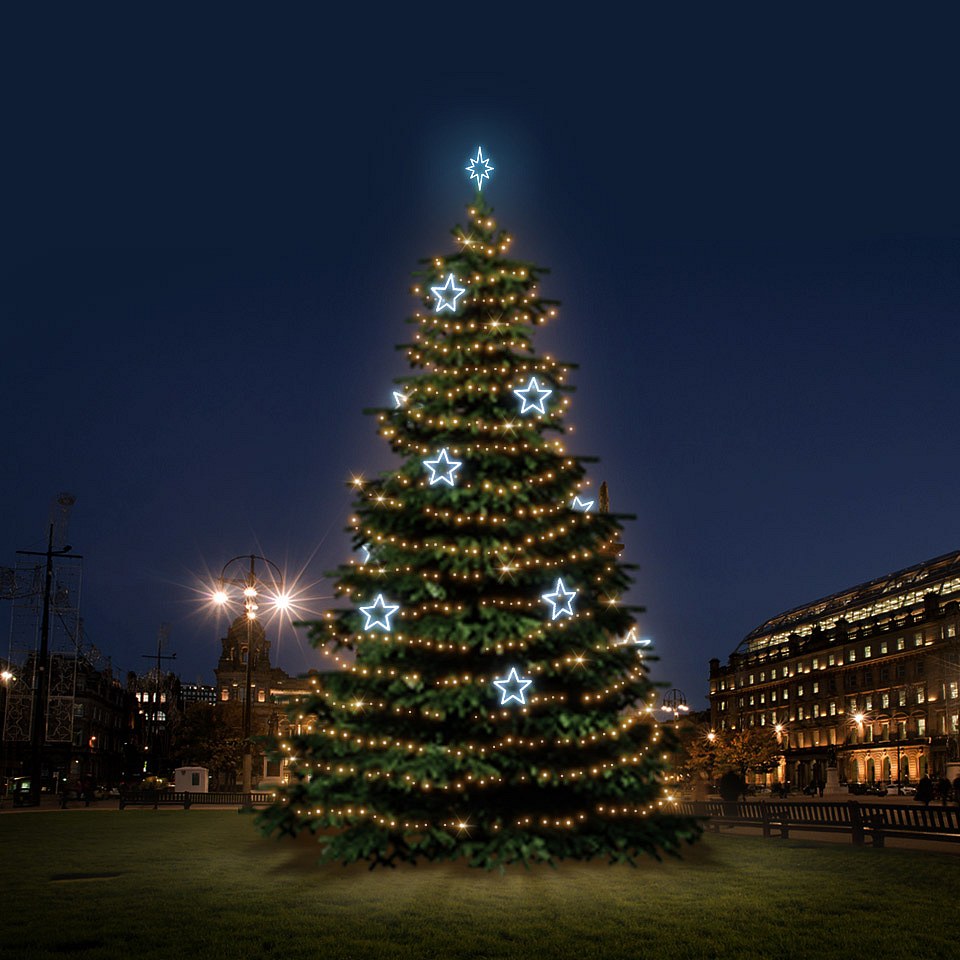 LED světelná sada na vánoční stromy vysoké 12-14 m, teplá bílá s ledově bílými dekory DZ115S1