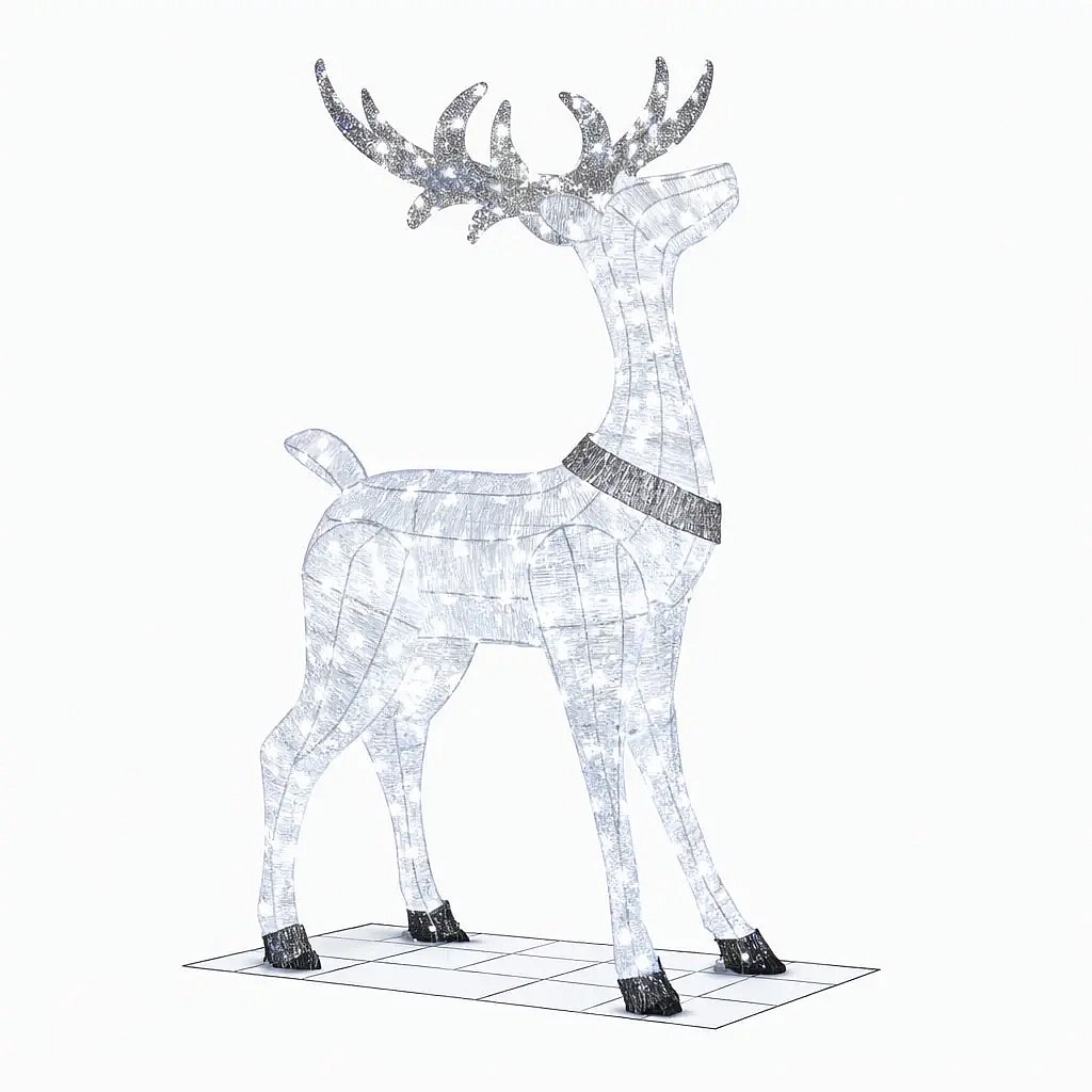 3D LED svítící jelen, 150 cm, ledově bílý s Flash, 161 diod, venkovní, IP44