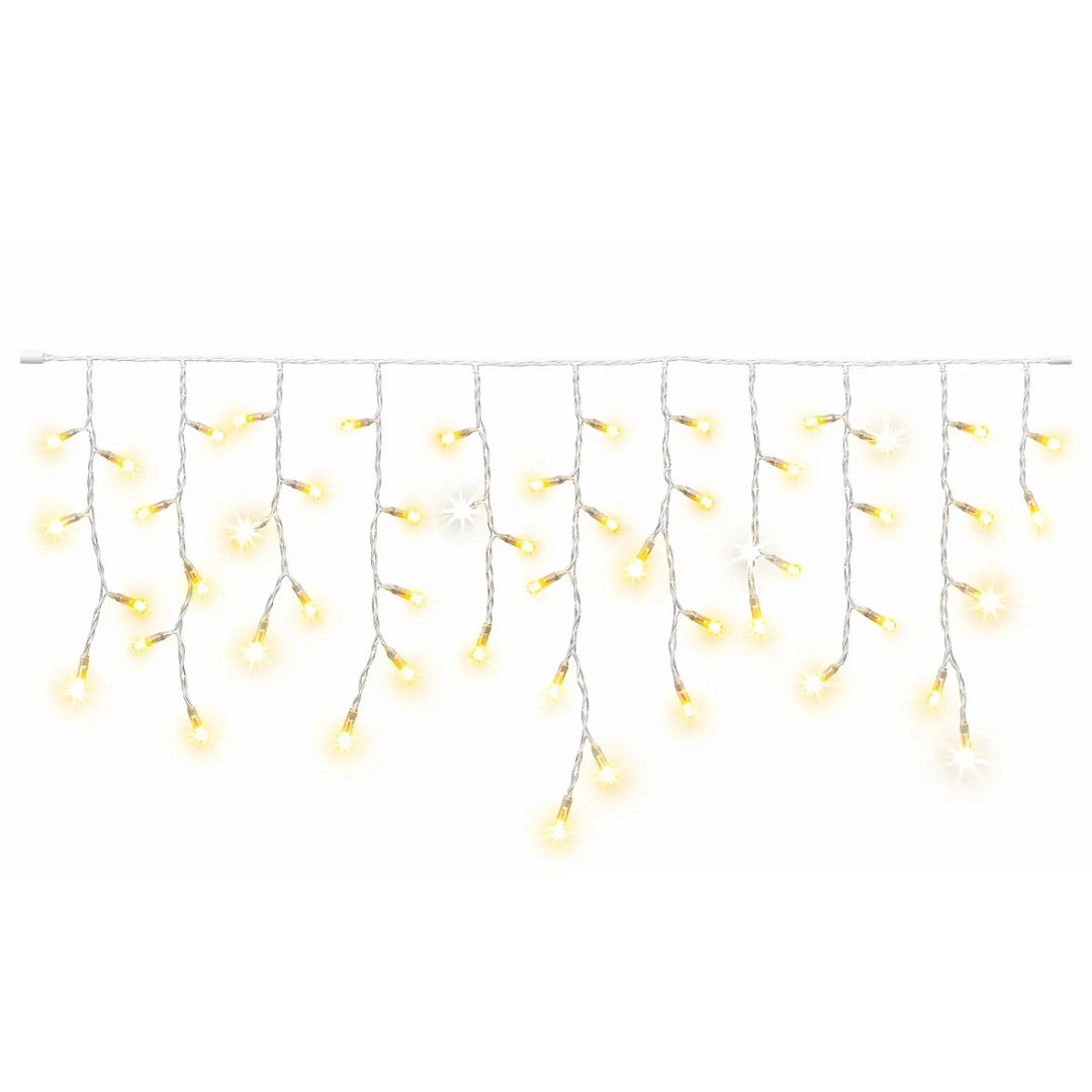 Easy Fix venkovní LED rampouchy, světelné krápníky, 300 × 50 cm, teple bílá, 114 diod, bílý kabel, IP67, prodlužovací