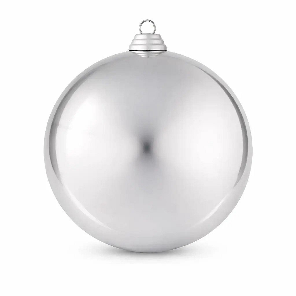 Velká vánoční koule 20 cm, stříbrná, lesklá, UV