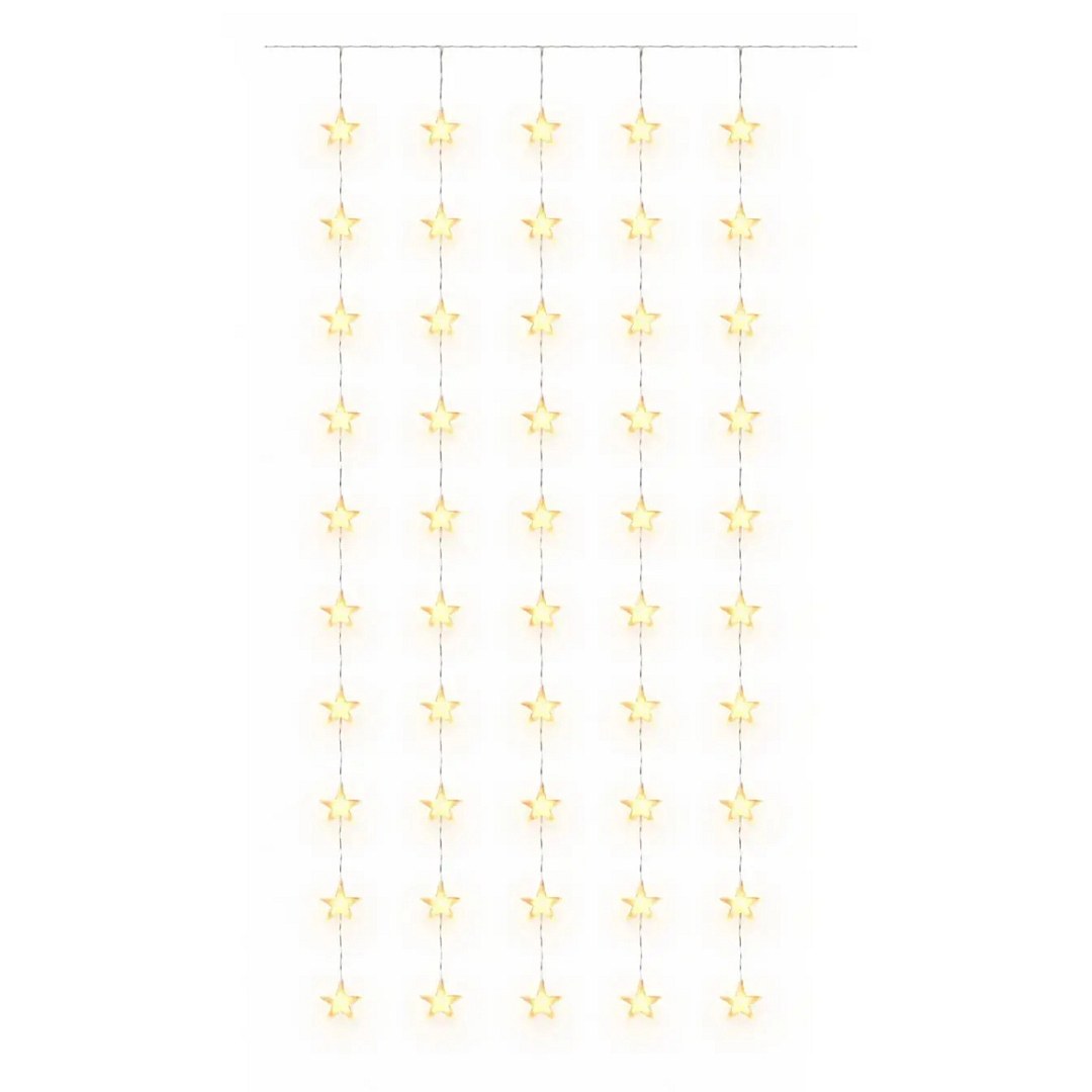 LED vánoční svíticí hvězdy do okna, 100 × 200 cm, teple bílá, 50 diod, čirý kabel, IP20 do interiéru, prodlužovací