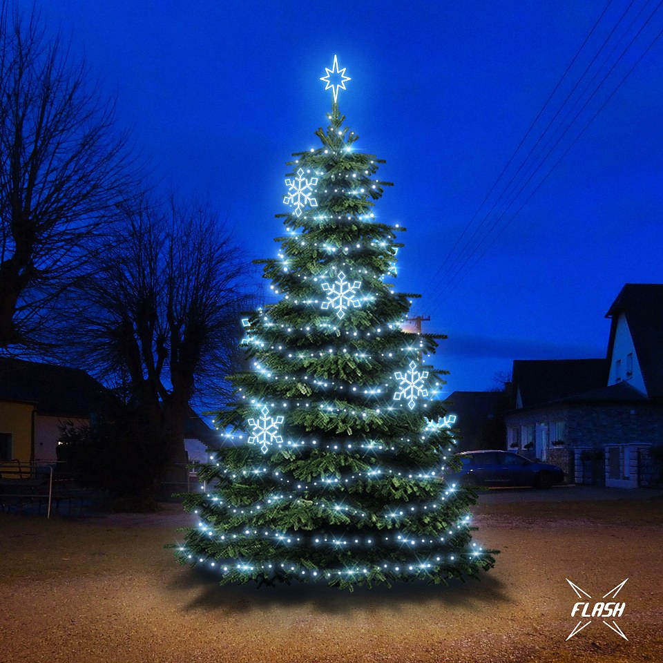 LED světelná sada na vánoční stromy vysoké 6-8 m, ledová bílá s Flash, dekory EFD05