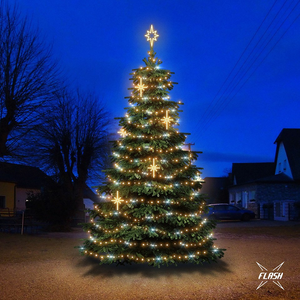 LED světelná sada na vánoční stromy vysoké 6-8 m, teplá bílá s Flash, dekory DZ113WS3