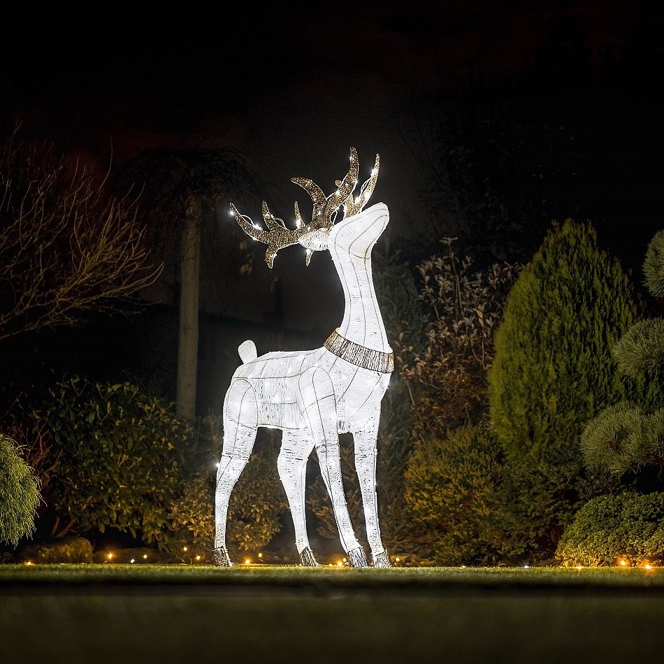 LED světelný jelen, 150 cm, 161 ledově bílých diod s Flash efektem